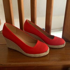 Red Espadrille Wedge Shoes